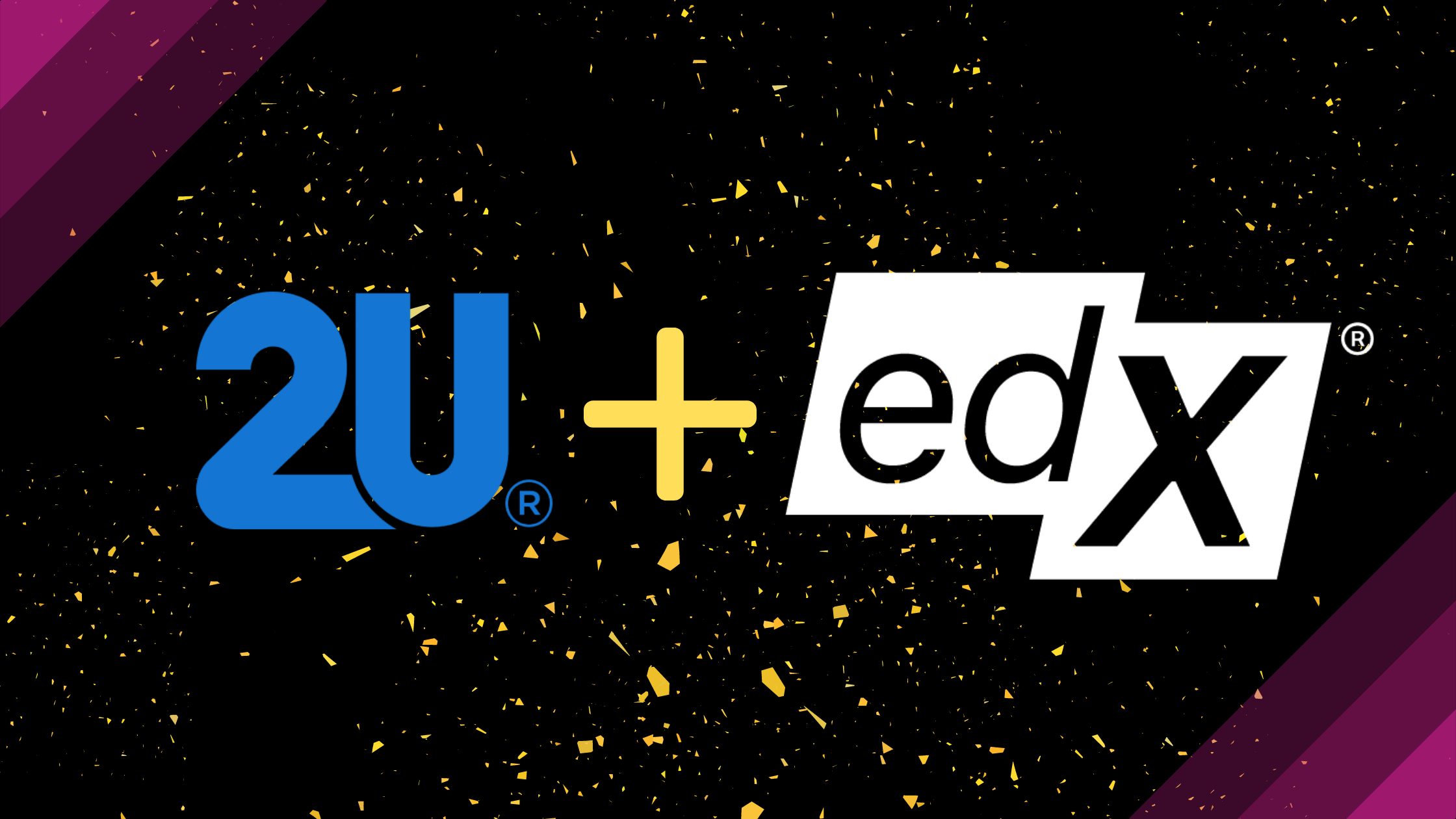 The 2U logo, a plus sign, and the edX logo, showing the merger/acquisition.